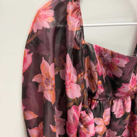 Thirty Thirty LA RESIDENTS Floral Babydoll Puff Sleeve Cropped Blouse Size XL - Picture 2 of 5